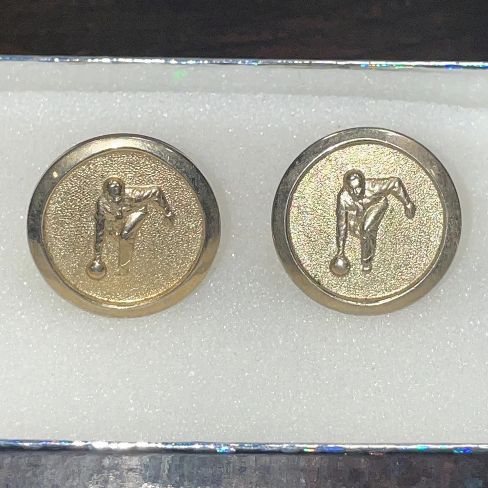 Vintage Cuff Links Bowling 1960'S Gold Tone Color Athletes‎